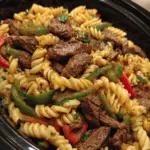 Crockpot Philly Cheesesteak Pasta Casserole