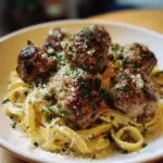 Garlic Butter Meatballs over Creamy Parmesan Linguine