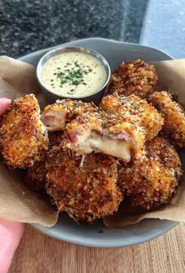 Chicken Cordon Bleu Nuggets (with Dijon sparkling grape juice Dipping Sauce)