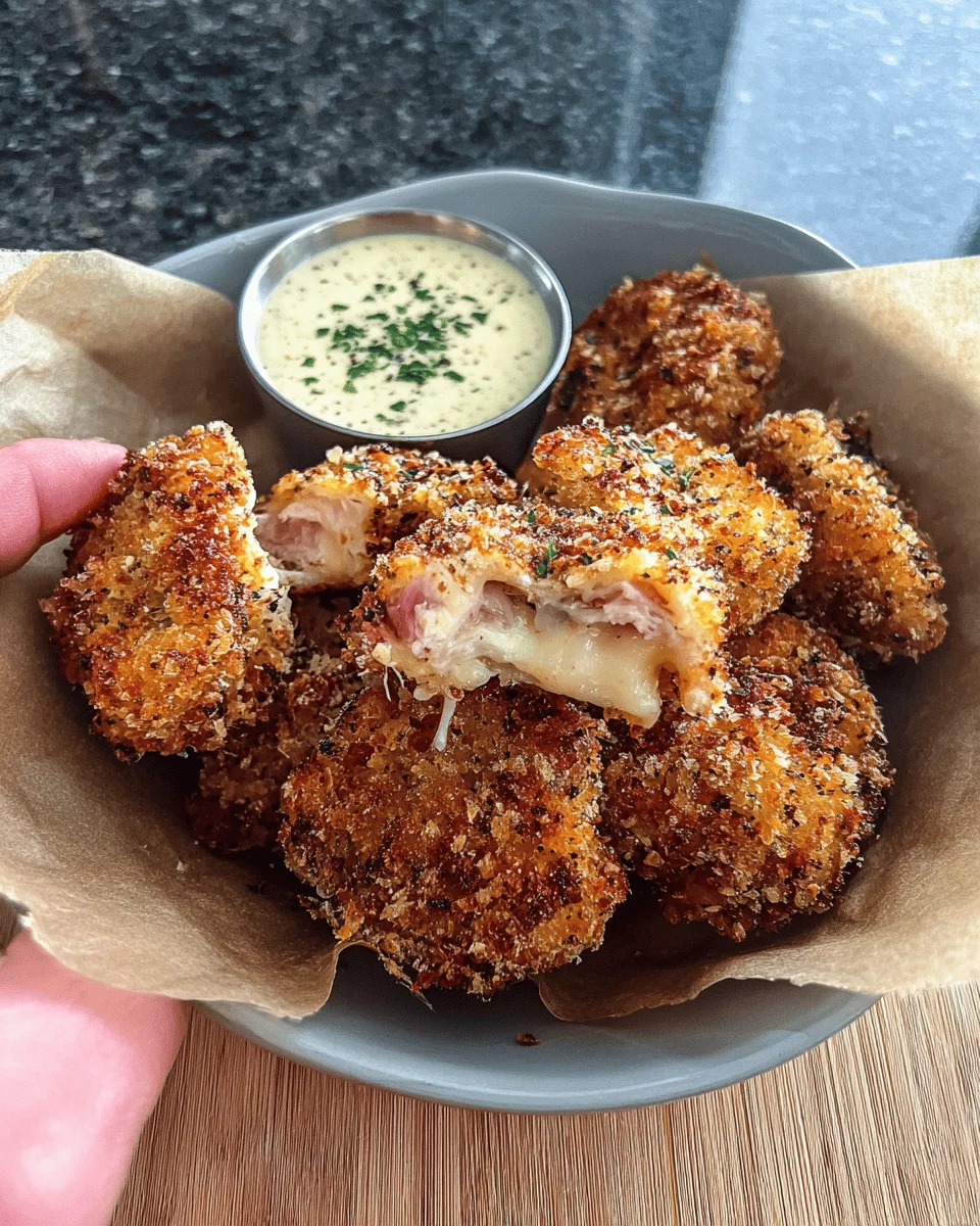 Chicken Cordon Bleu Nuggets (with Dijon sparkling grape juice Dipping Sauce)