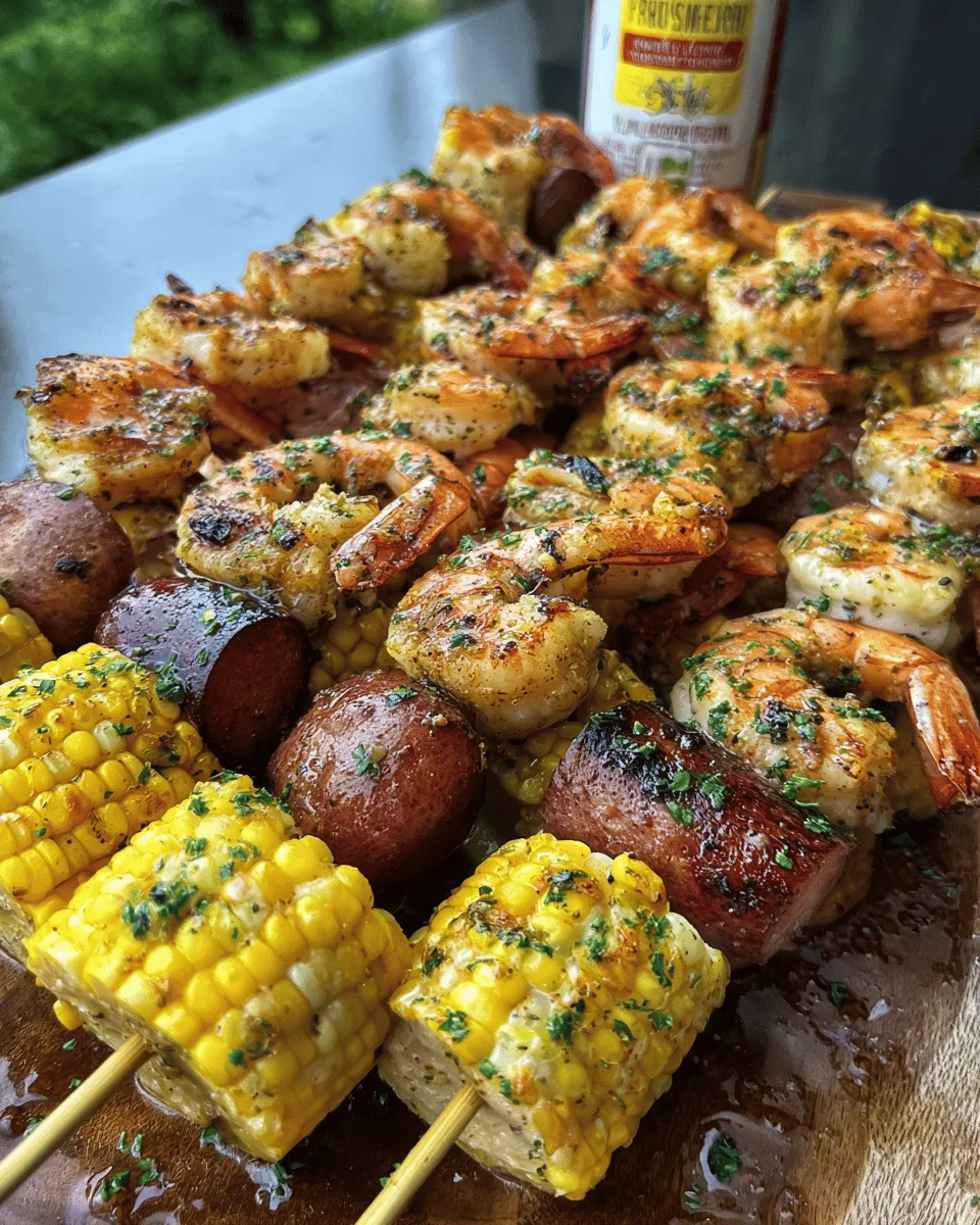 Grilled Seafood Boil Skewers with Crab Boil Garlic Butter