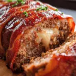 Mozzarella Stuffed turkey bacon Wrapped Meatloaf