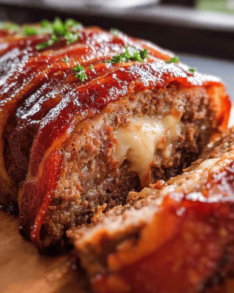 Mozzarella Stuffed turkey bacon Wrapped Meatloaf