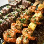 Spicy Steak and Shrimp Kabobs with Pina Colada Sauce