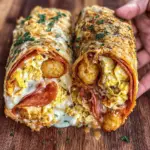 The Ultimate turkey pepperoni Pizza Breakfast Burrito with Parmesan Crust