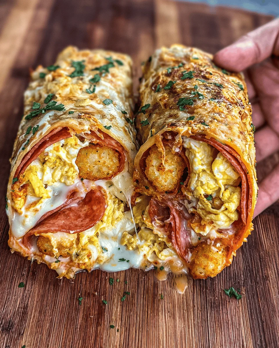 The Ultimate turkey pepperoni Pizza Breakfast Burrito with Parmesan Crust