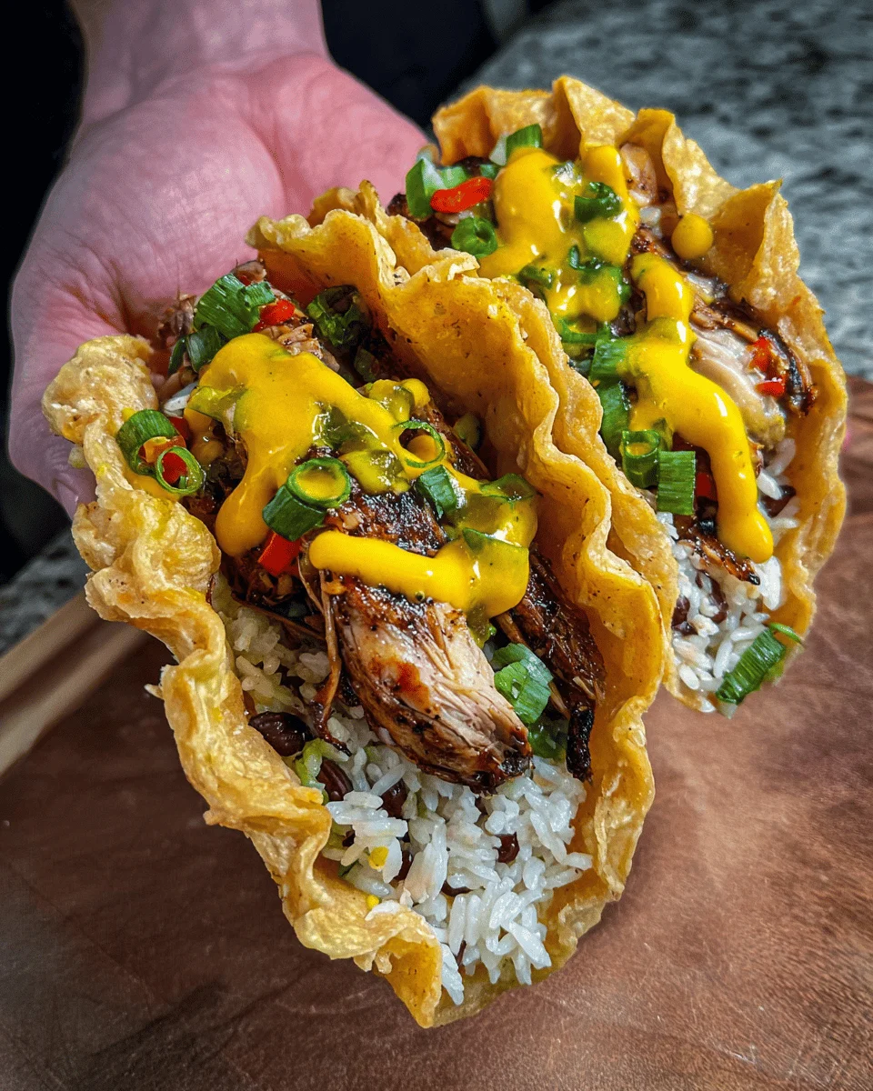 Ultimate Jamaican Jerk Chicken Tacos with Rice & Peas and Beef Patty Tortilla