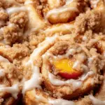 Peach Cobbler Cinnamon Rolls with Crumb Topping