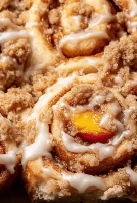 Peach Cobbler Cinnamon Rolls with Crumb Topping